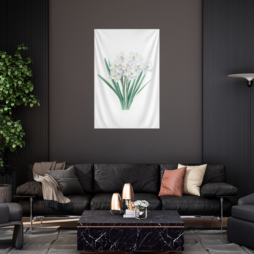 White Daffodil Bouquet Botanical Wall Tapestry
