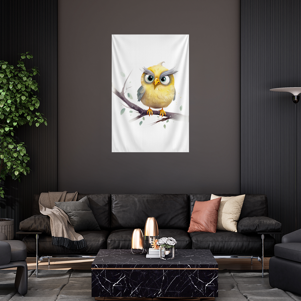 Grumpy Yellow Owl Wall Tapestry