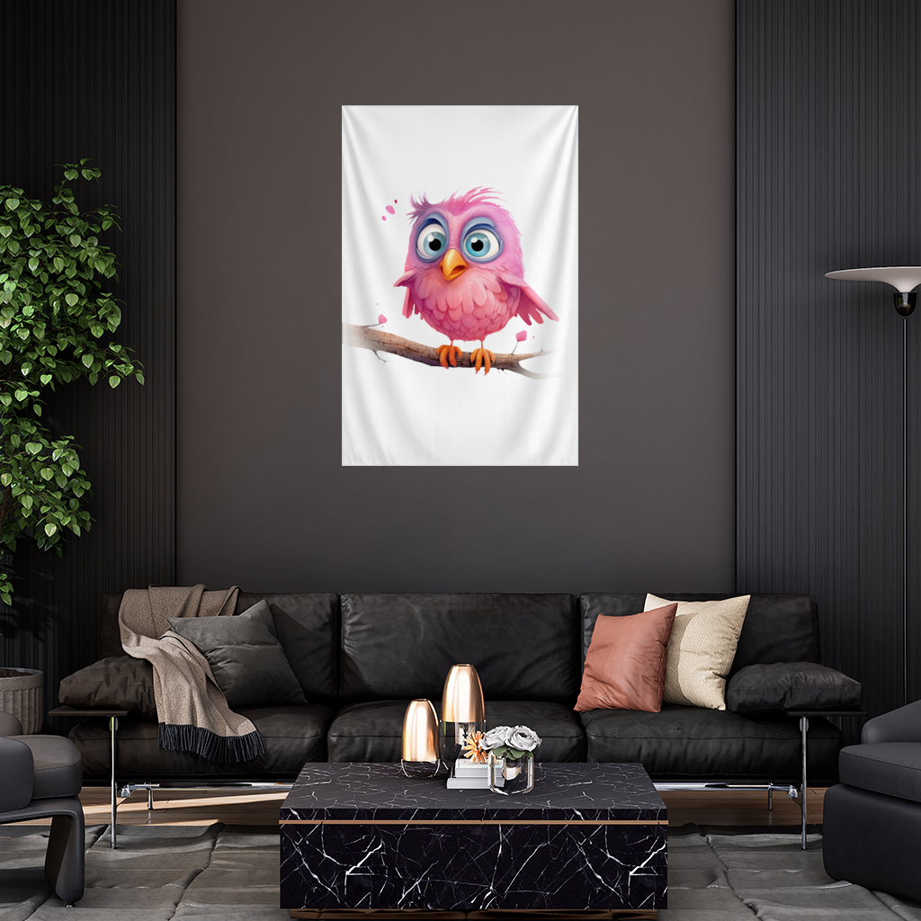 Kocaman Gözlü Sevimli Pembe Kuş Duvar Örtüsü