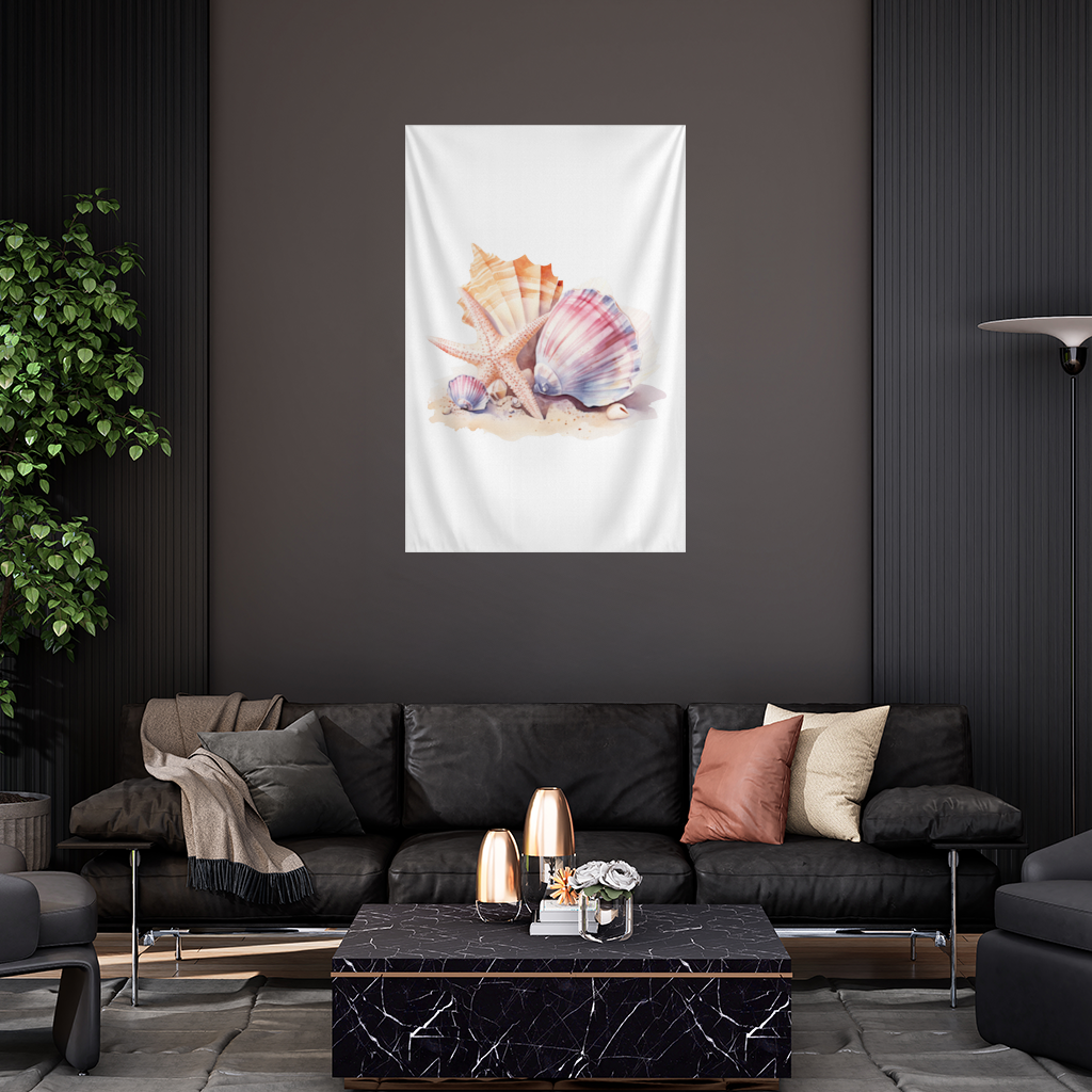 Watercolor Coastal Seashells Wall Tapestry