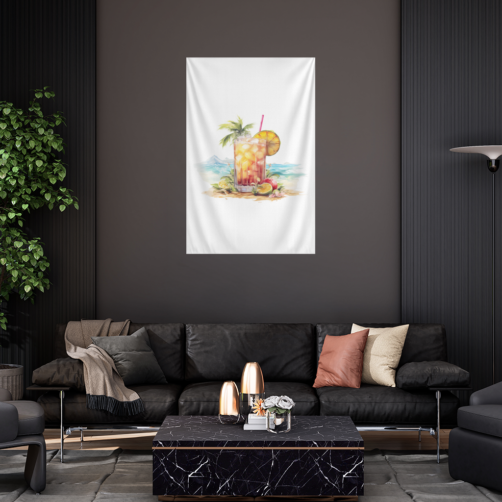 Tropical Island Beach Cocktail with Fruit Wall Tapestry