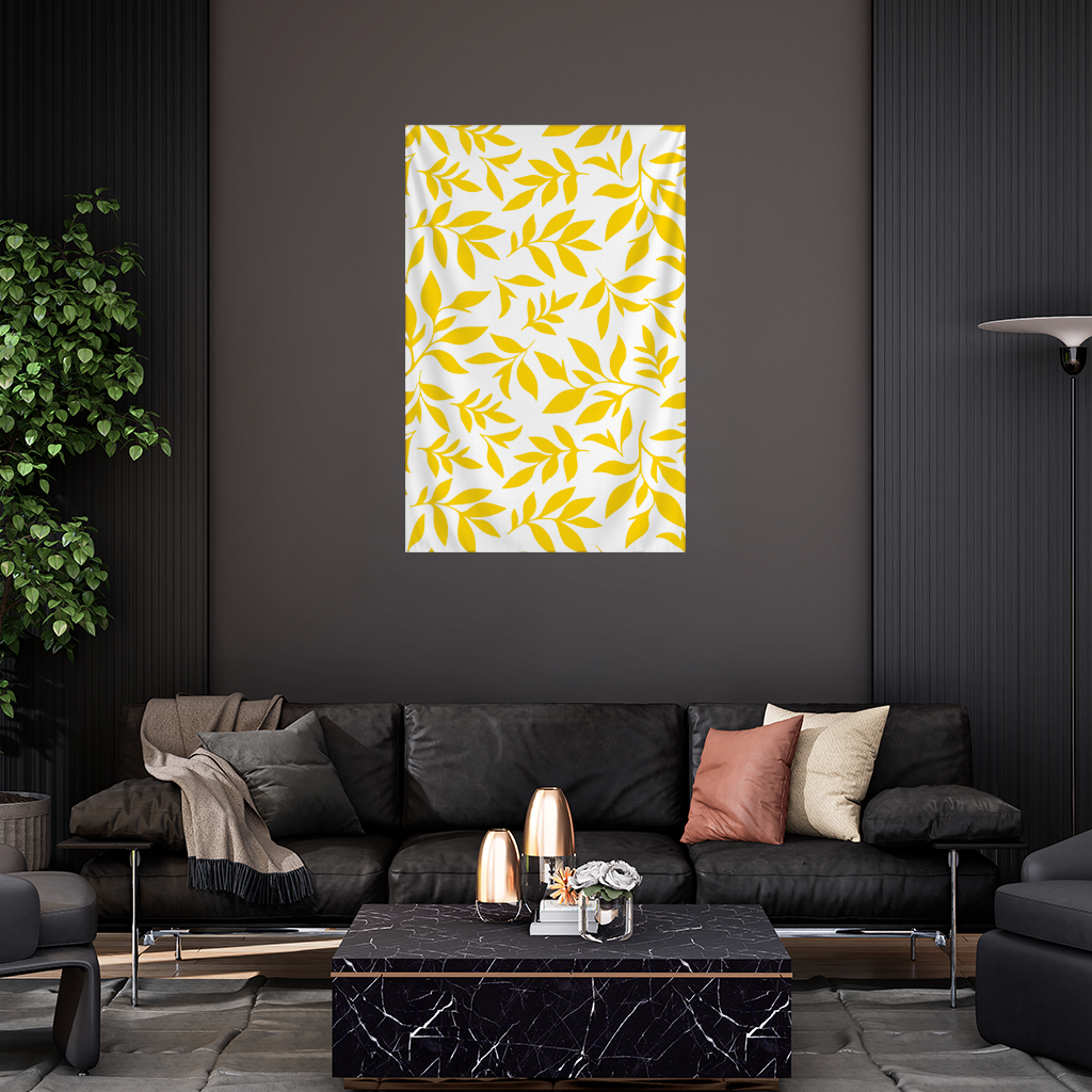 Mustard Yellow Botanical Leaves Wall Tapestry