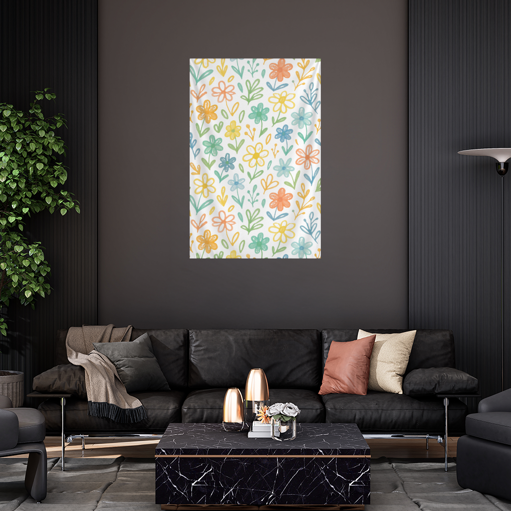 Colorful Boho Wildflowers Wall Tapestry