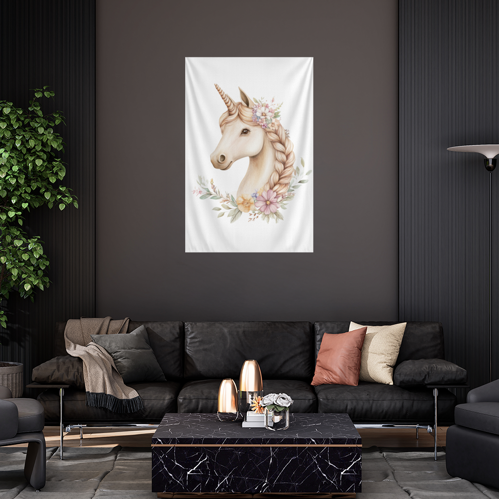 Cottagecore Floral Unicorn Wall Tapestry