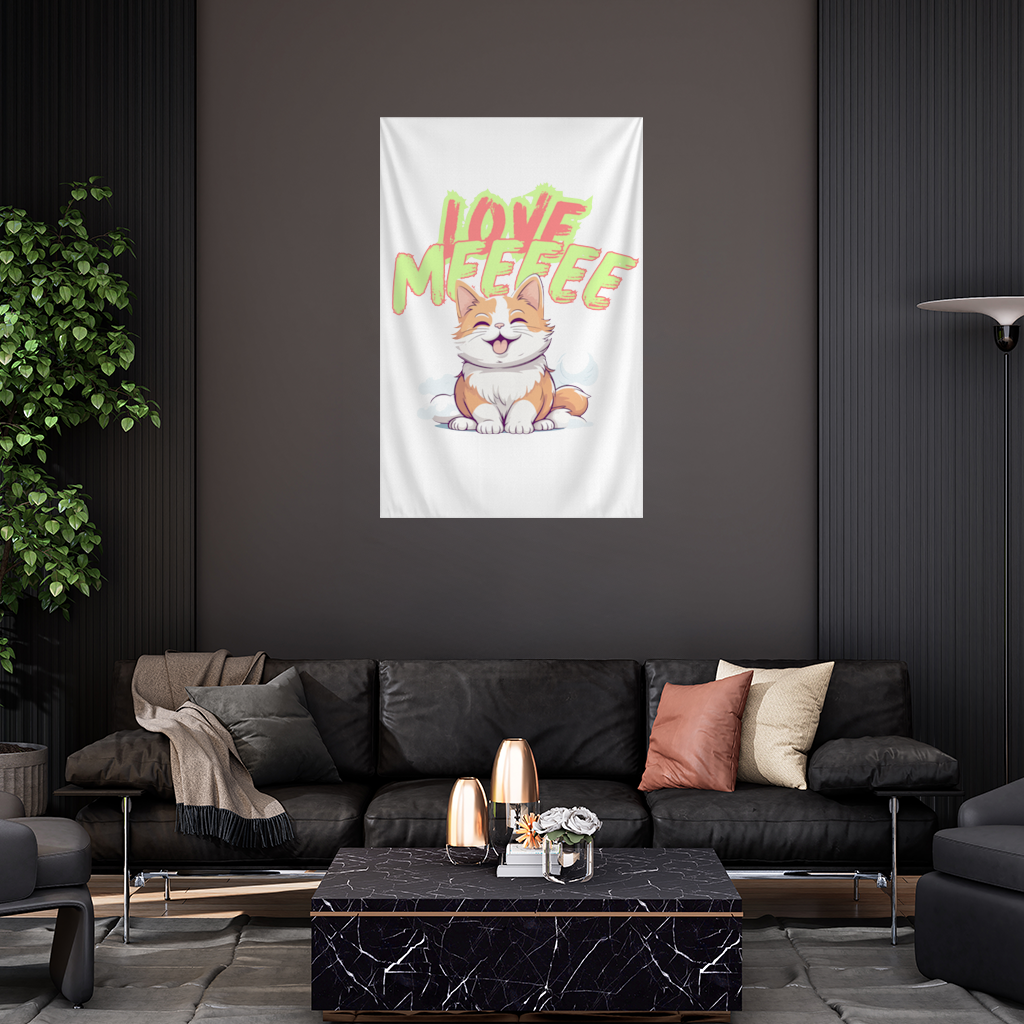 Sevimli Turuncu Kedi Love Me Duvar Örtüsü