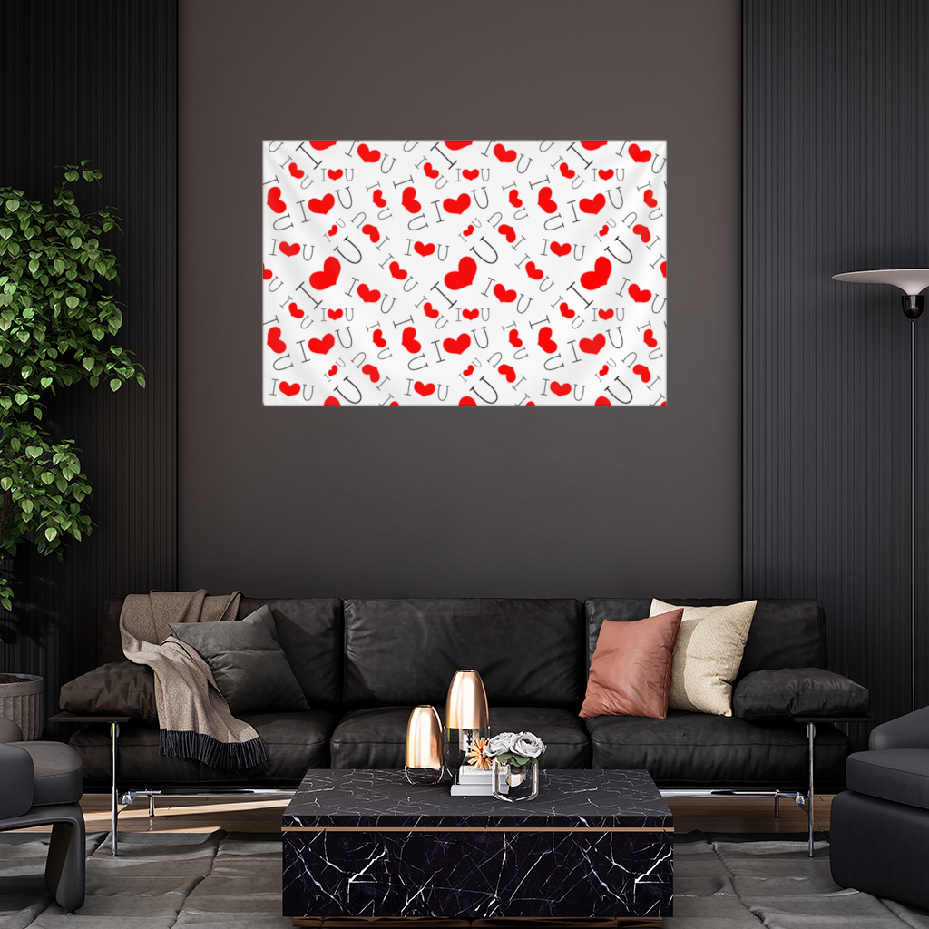 14 Şubat I Love You Yazılı Kalp Desenli Romantik Tasarım Duvar Örtüsü