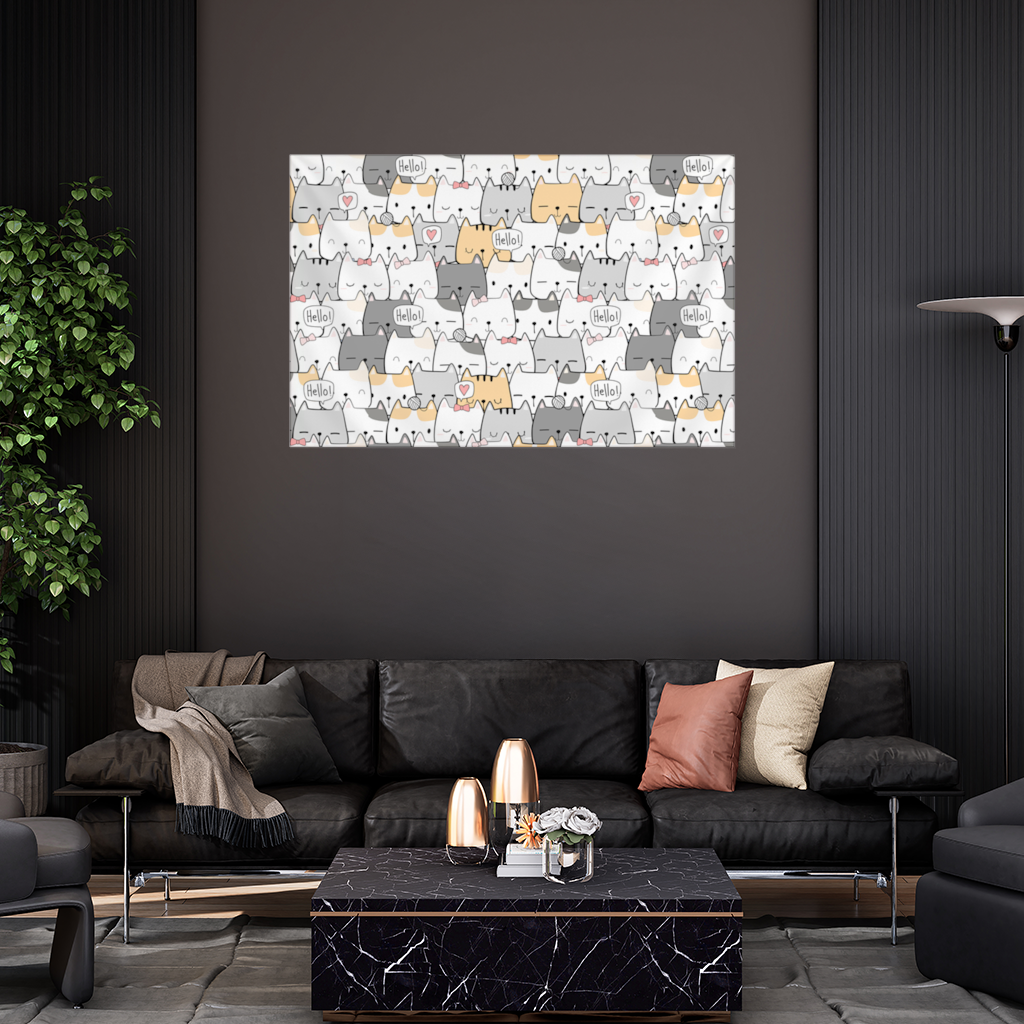 Cute Cartoon Cats Pattern with Speech Bubbles Wall Tapestry