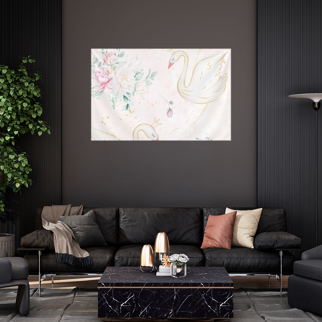 Pastel Watercolor Swan Floral Pattern Wall Tapestry