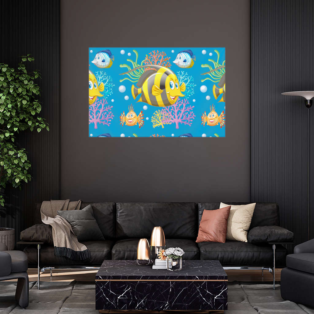 Colorful Tropical Fish and Coral Reef Pattern Wall Tapestry