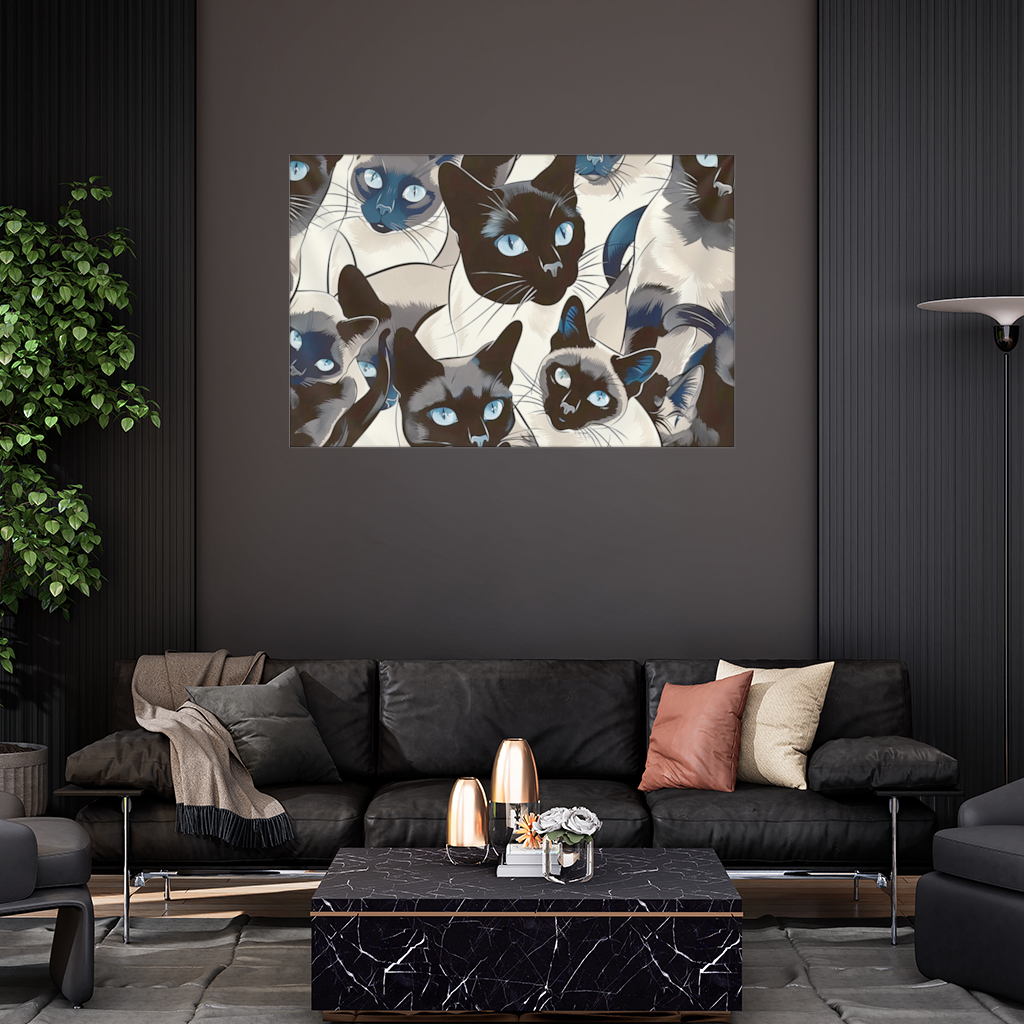 Blue Eyed Siamese Cat Elegant Illustration Pattern Wall Tapestry