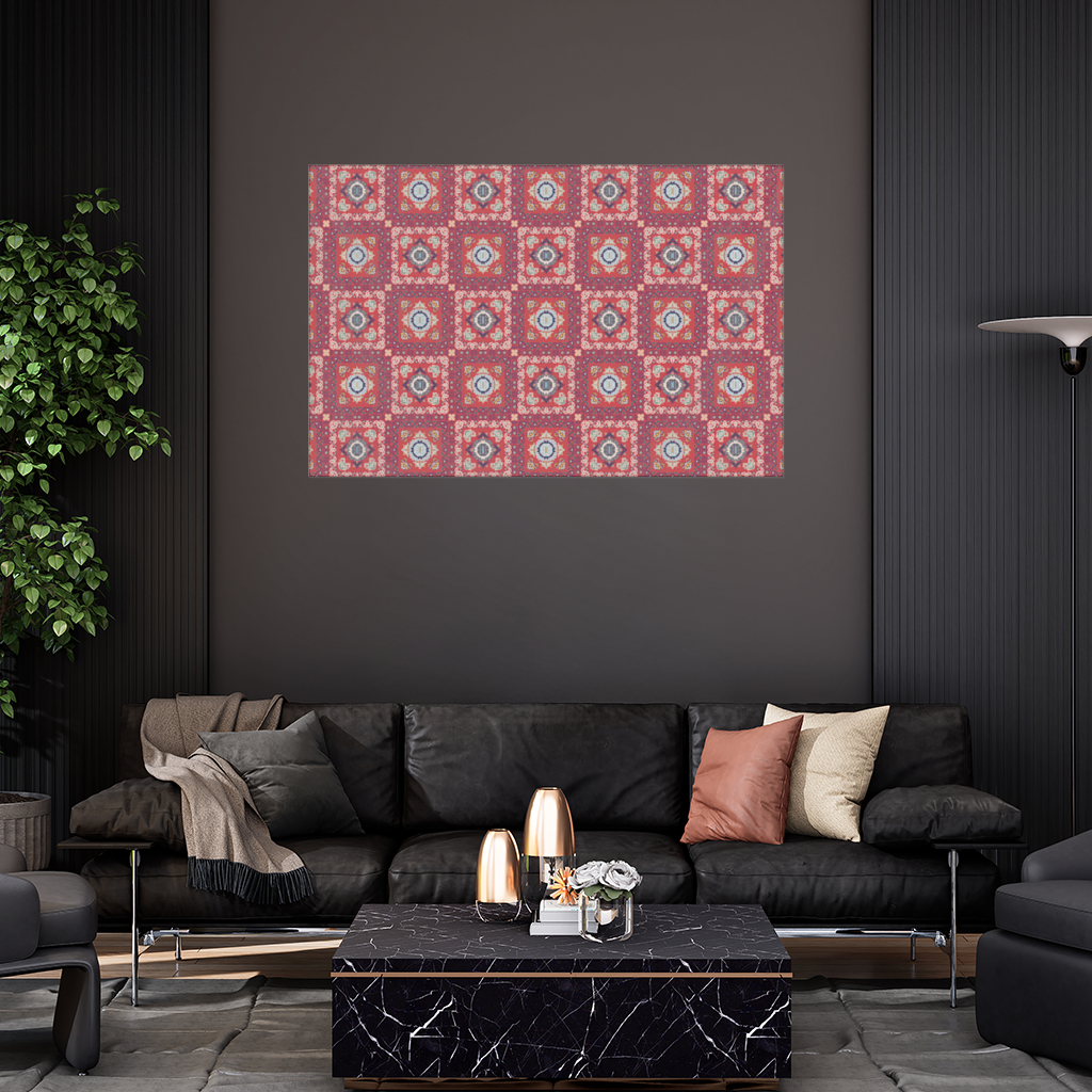 Geleneksel Kilim Motifli Kırmızı Etnik Geometrik Desen Duvar Örtüsü