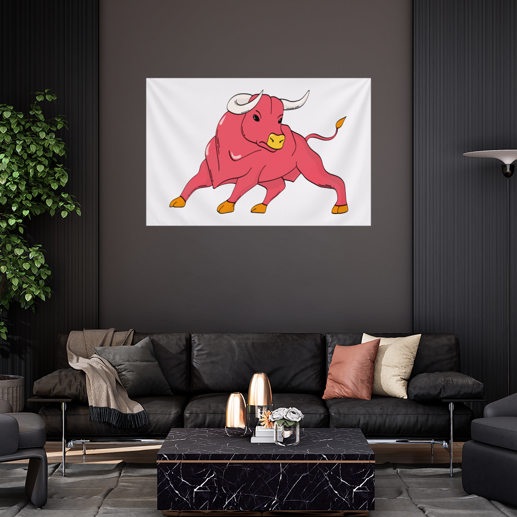 Spanish Red Bull Illustration Inspired by Matador Theme Wall Tapestry