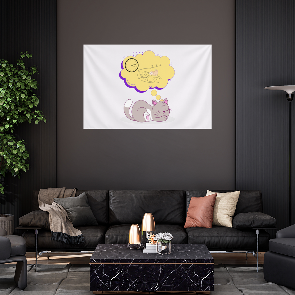 Cat Planning a 4 AM Zoomies Illustration Wall Tapestry