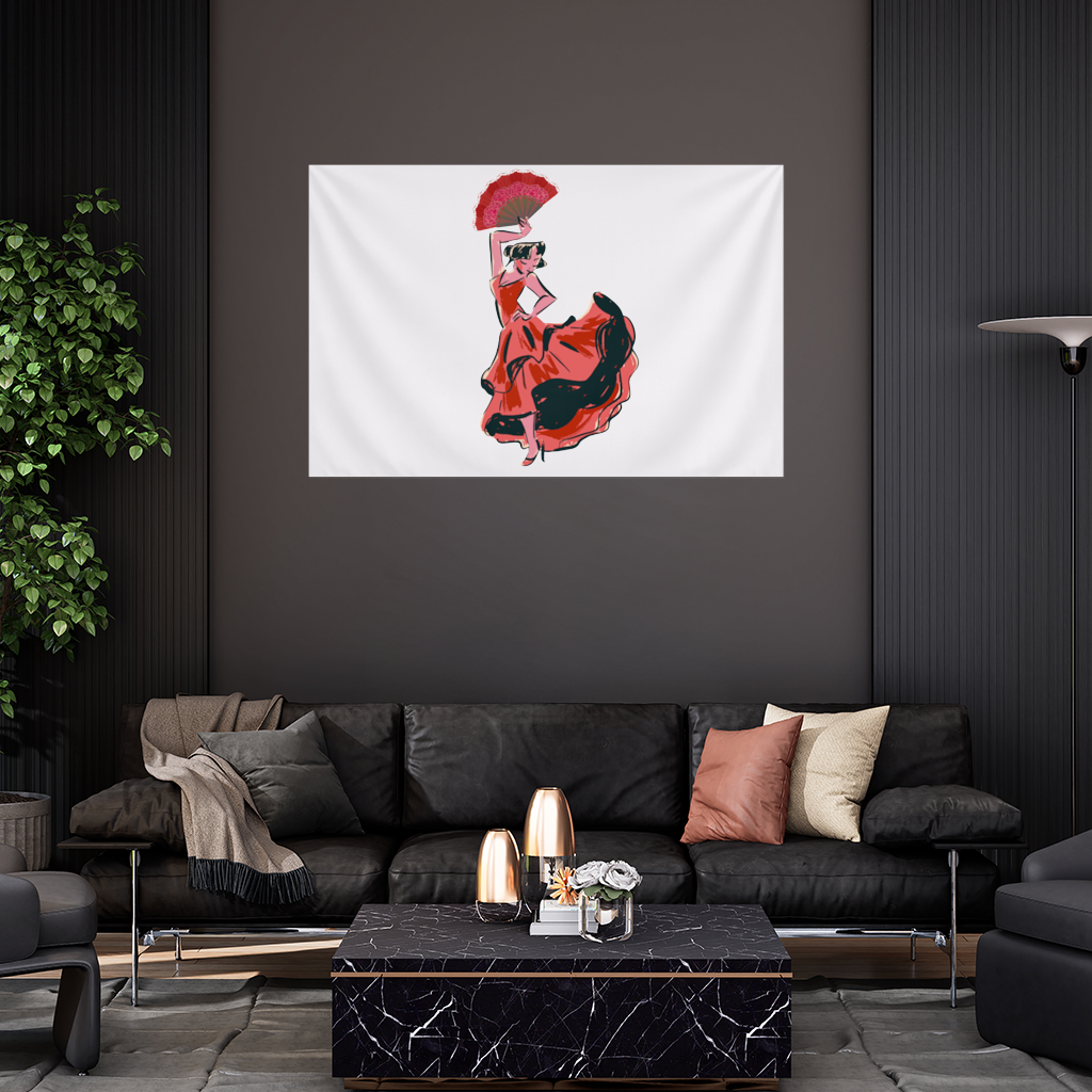Flamenco Dancer with Fan Illustration Wall Tapestry
