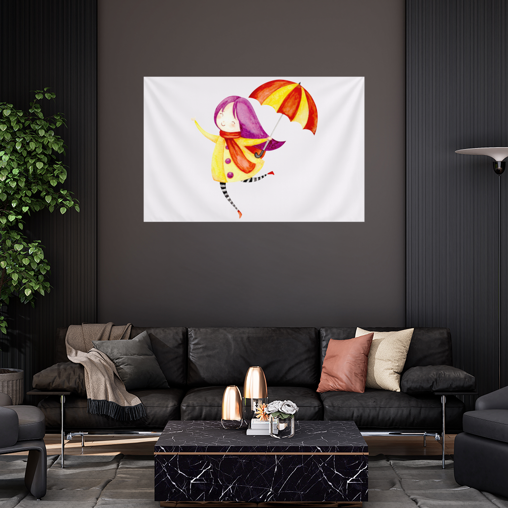 Cheerful Girl with Umbrella Wall Tapestry