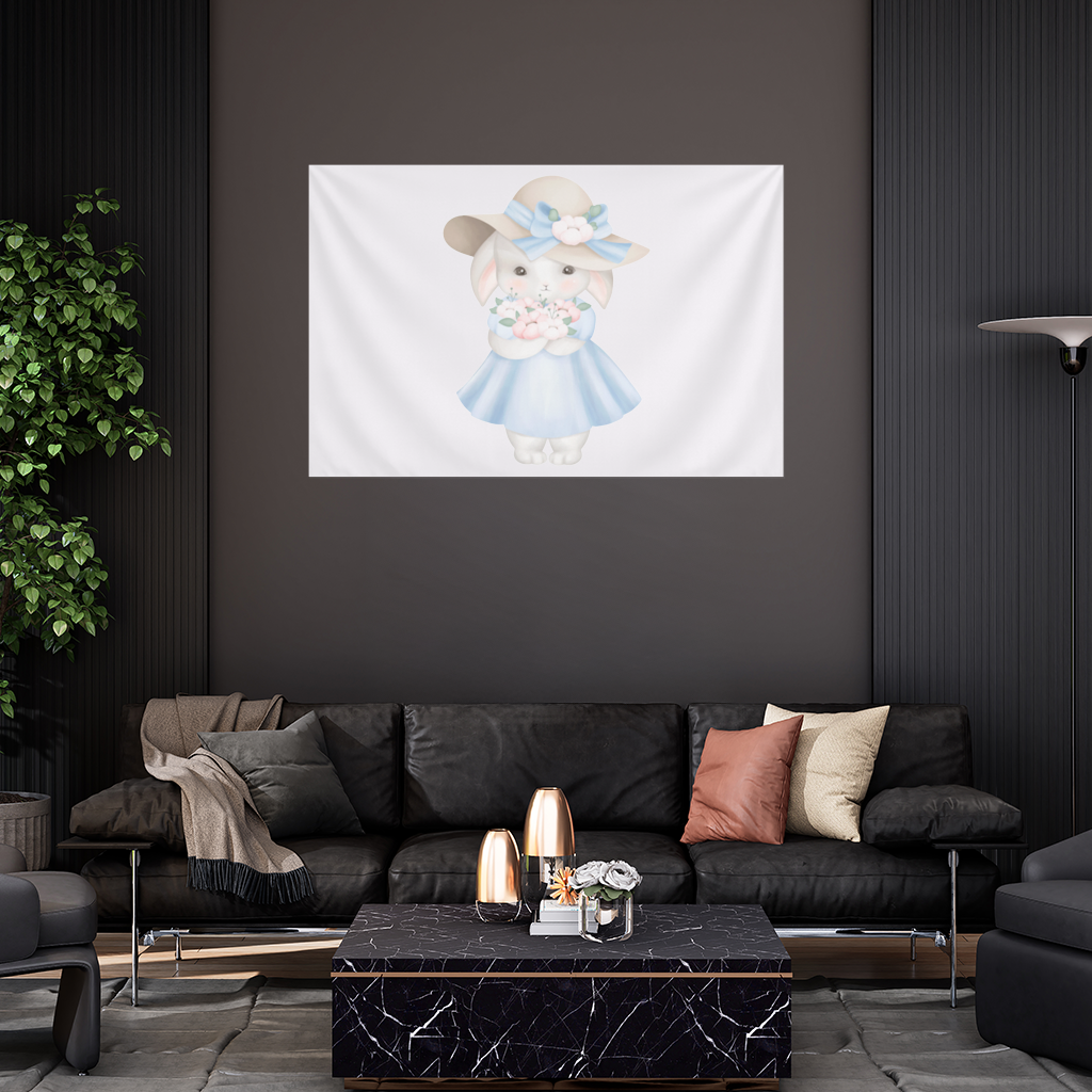 Cute Bunny with Hat Holding Flowers Wall Tapestry