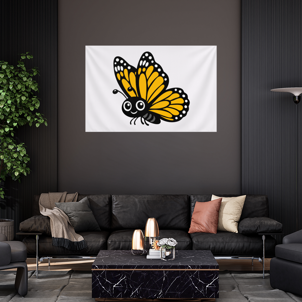 Smiling Orange Monarch Butterfly Character Wall Tapestry