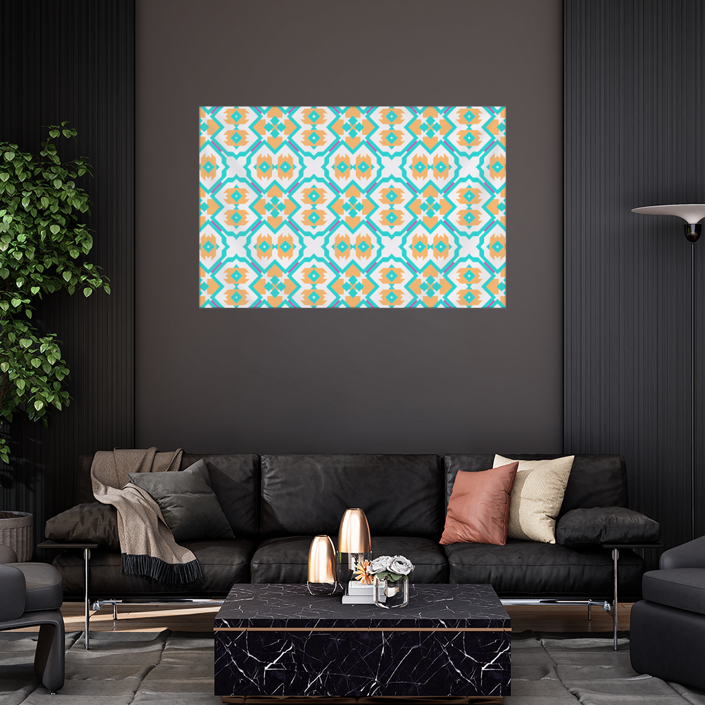 Turuncu ve Turkuaz Geometrik Desen Duvar Örtüsü