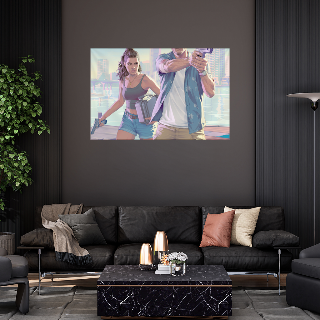Vice City Showdown Tropical Heist Duo Wall Tapestry