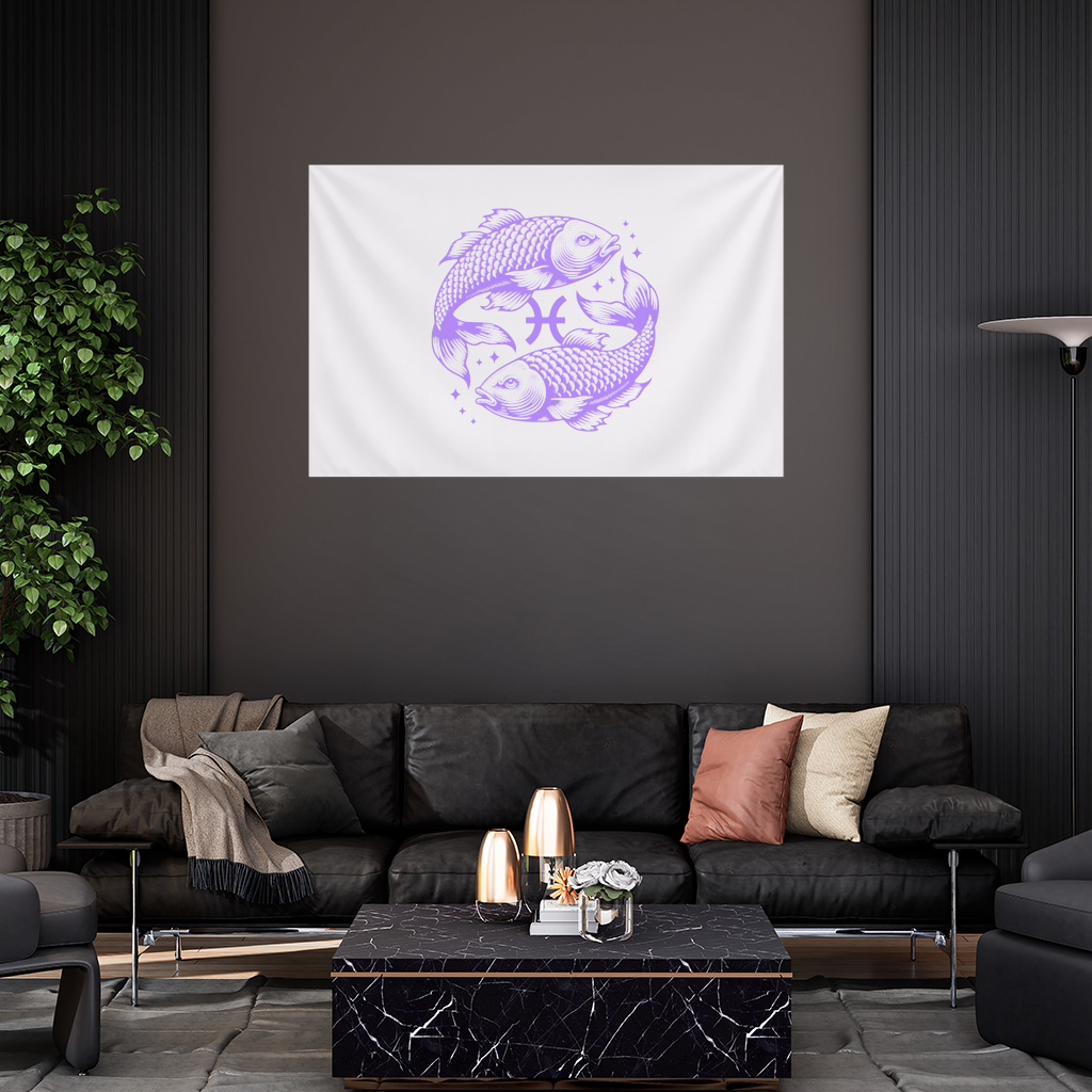 Mor Balıklar ile Balık Burcu Astrolojik Sembol Duvar Örtüsü