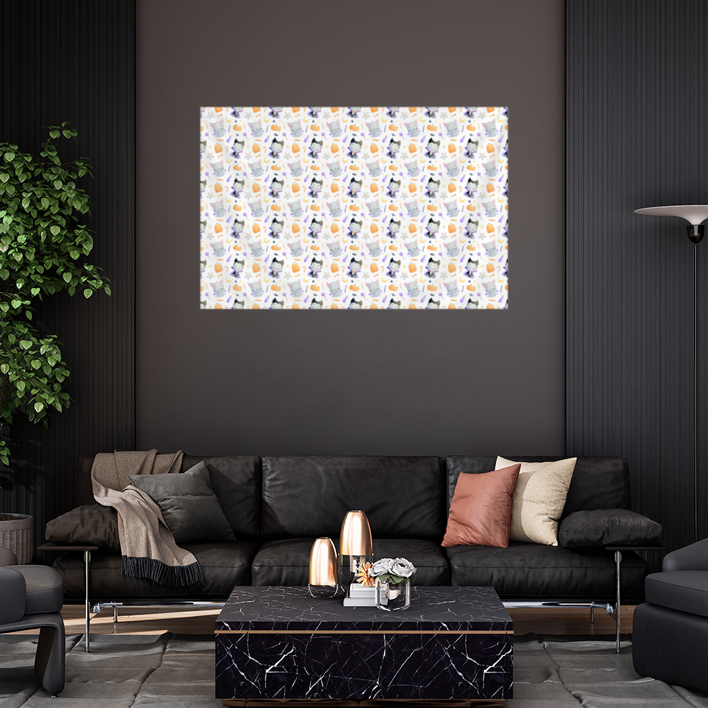 Cute Vampire and Bat Halloween Seamless Pattern Wall Tapestry
