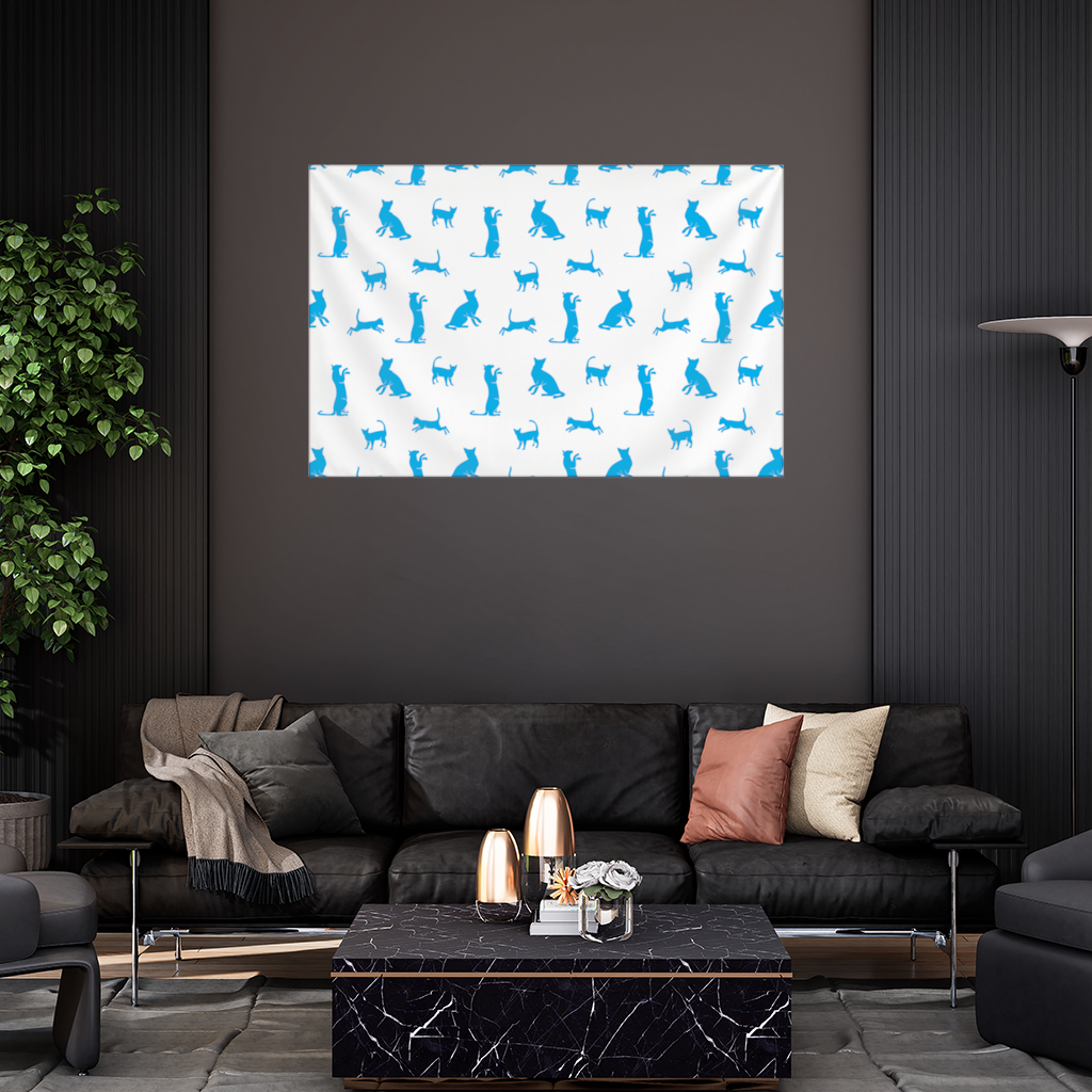 Blue Cat Silhouettes Seamless Pattern Wall Tapestry