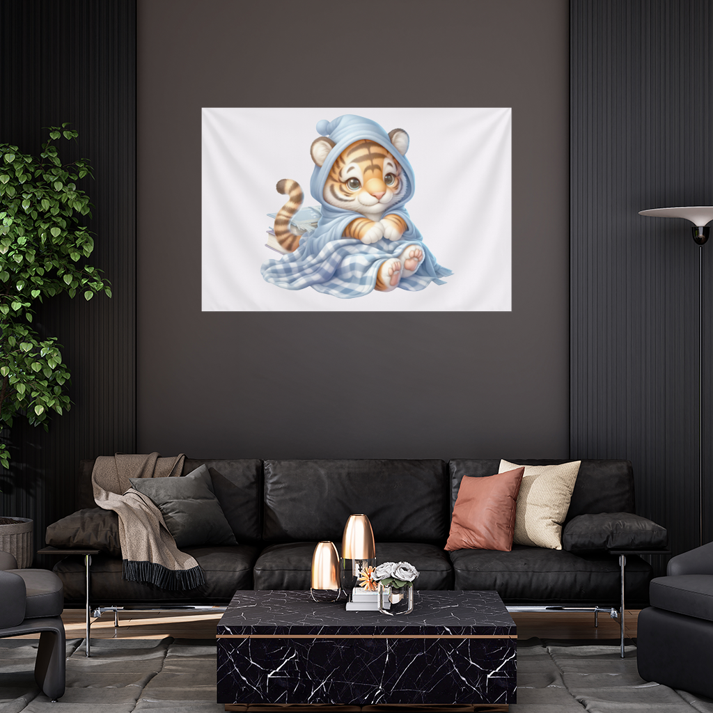 Sleepy Baby Tiger Cub on Books Wall Tapestry