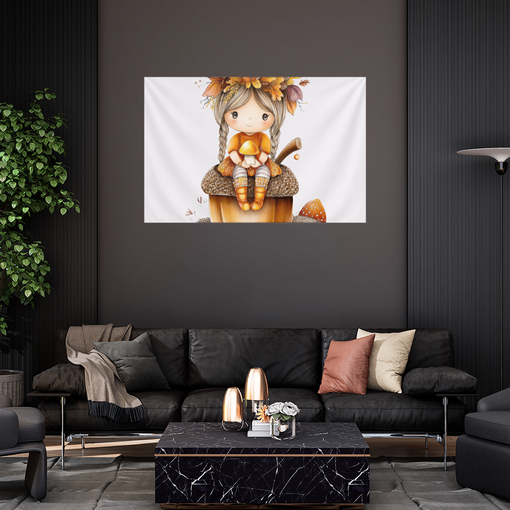 Autumn Acorn Mushroom Girl Wall Tapestry
