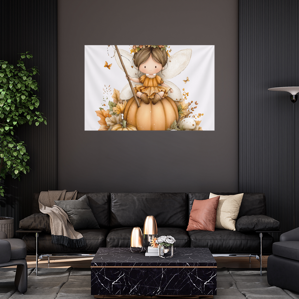 Whimsical Autumn Pumpkin Fairy Wall Tapestry