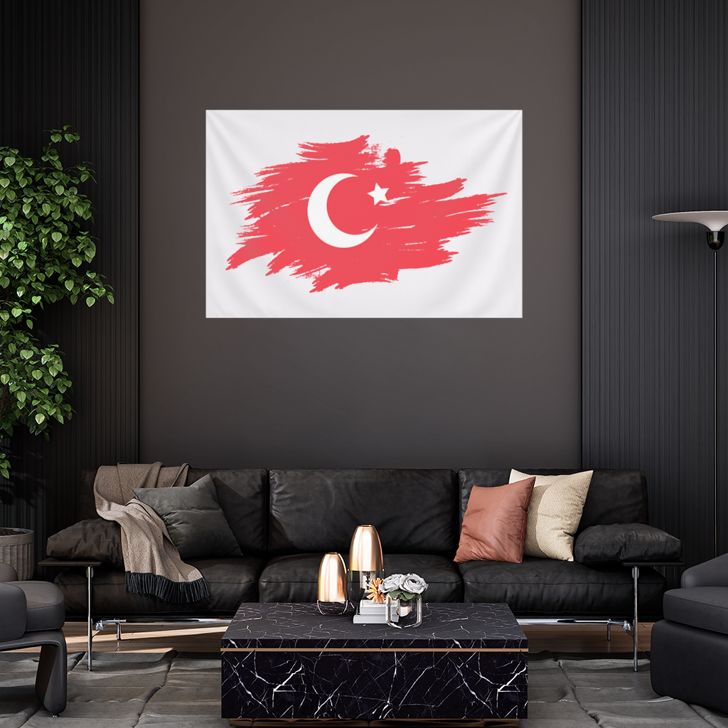 Brushstroke Turkish Flag Crescent Moon Wall Tapestry