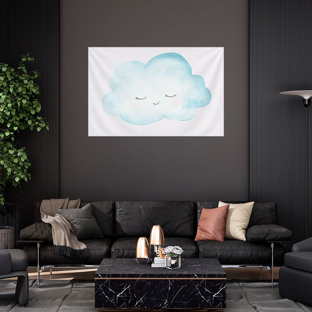 Watercolor Sleepy Cloud and Blue Stars Wall Tapestry