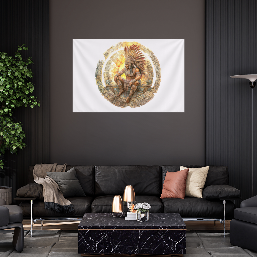 Ancient Aztec Sun Warrior Wall Tapestry