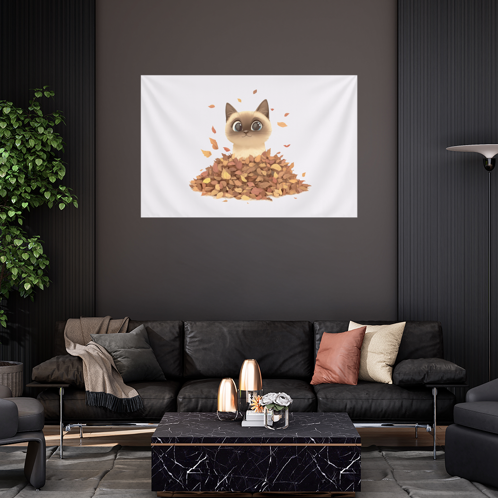 Siamese Cat in Autumn Leaf Pile Wall Tapestry