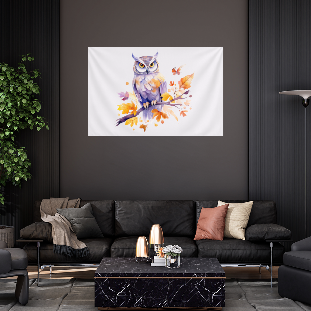 Whimsical Autumn Owl and Butterfly Wall Tapestry