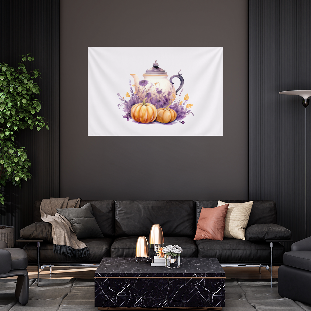 Vintage Purple Floral Pumpkin Teapot Wall Tapestry