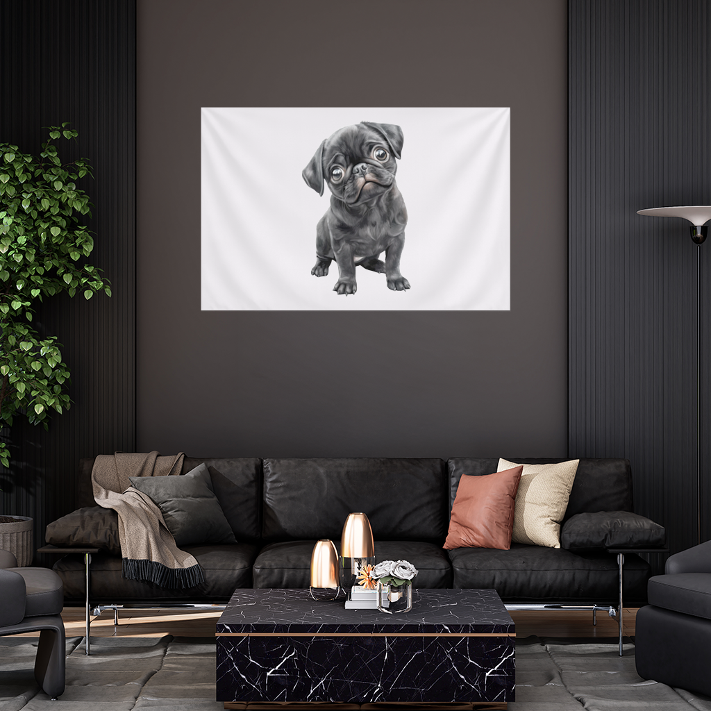 Masum Bakışlı Siyah Pug Yavrusu Duvar Örtüsü