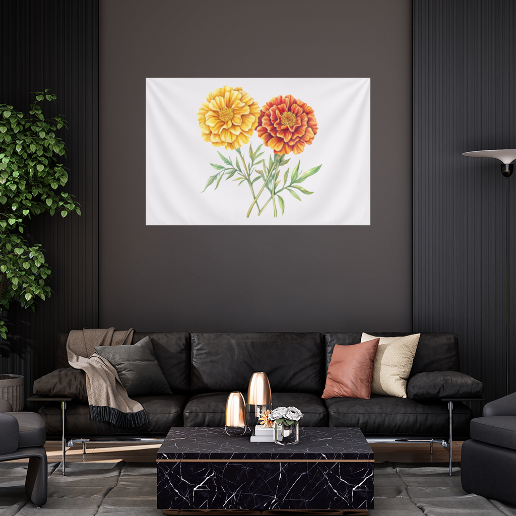 Botanical Yellow Orange Marigold Wall Tapestry