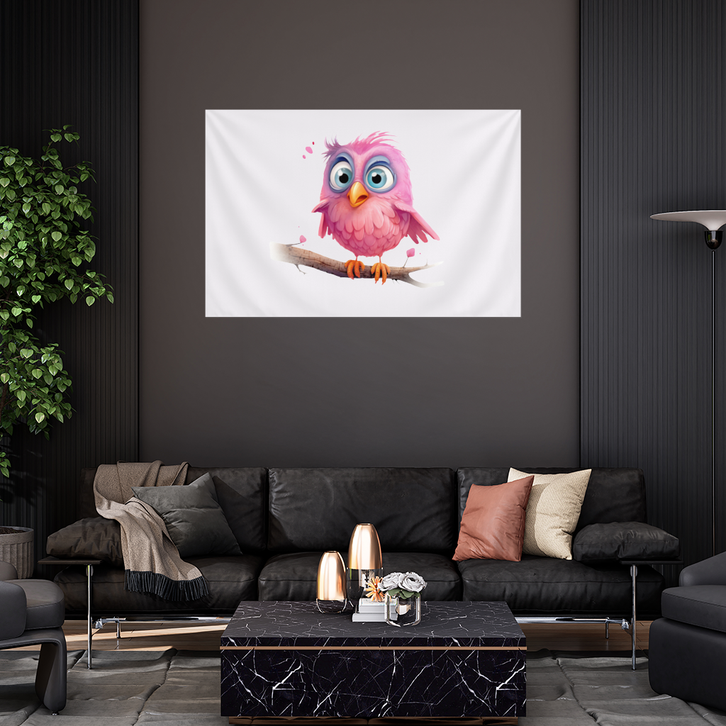 Cute Pink Bird with Large Blue Eyes Wall Tapestry