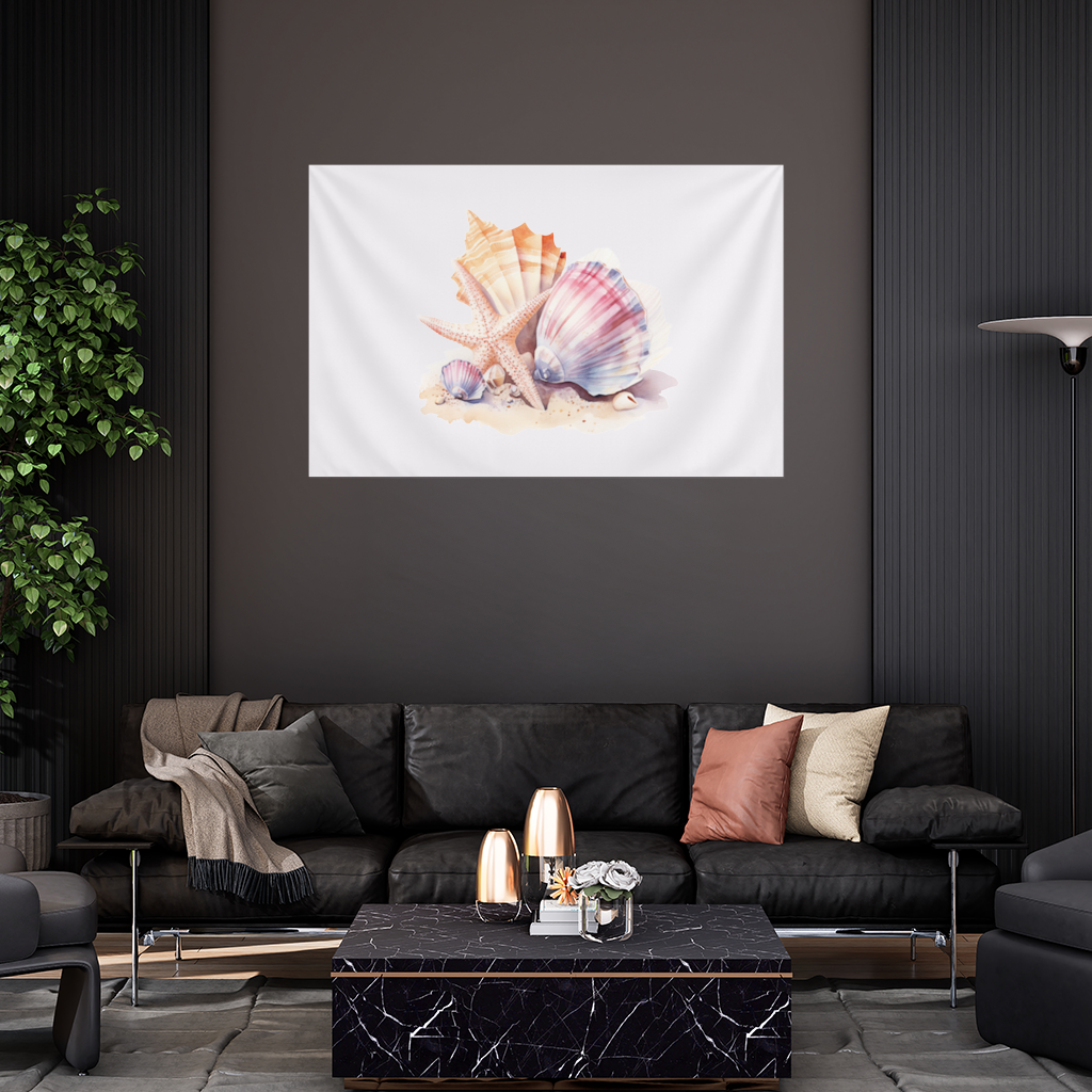 Watercolor Coastal Seashells Wall Tapestry