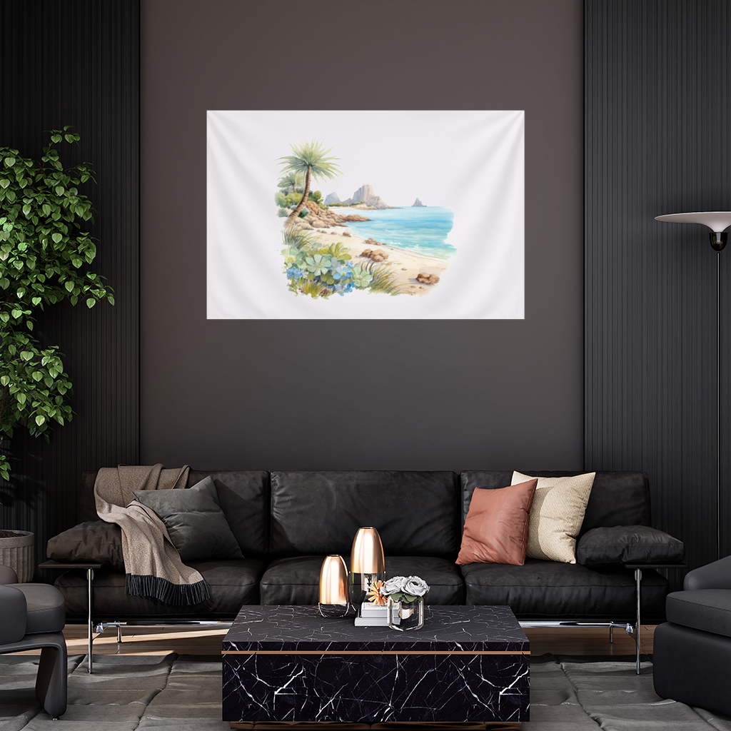 Tropical Palm Tree and Turquoise Sea Wall Tapestry