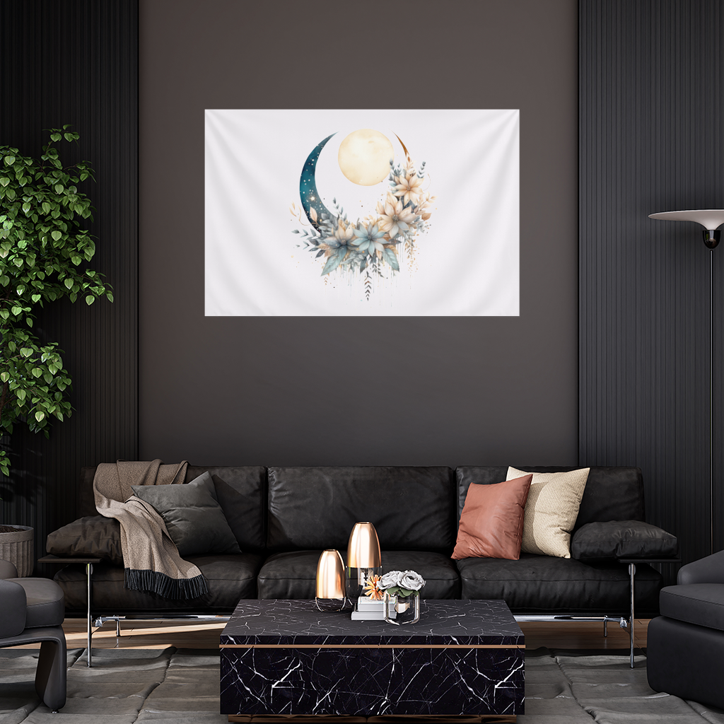 Celestial Boho Moon Floral Wall Tapestry
