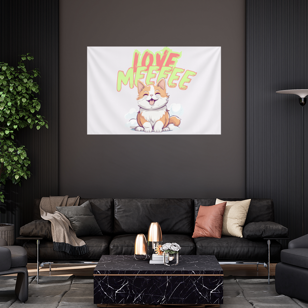 Sevimli Turuncu Kedi Love Me Duvar Örtüsü