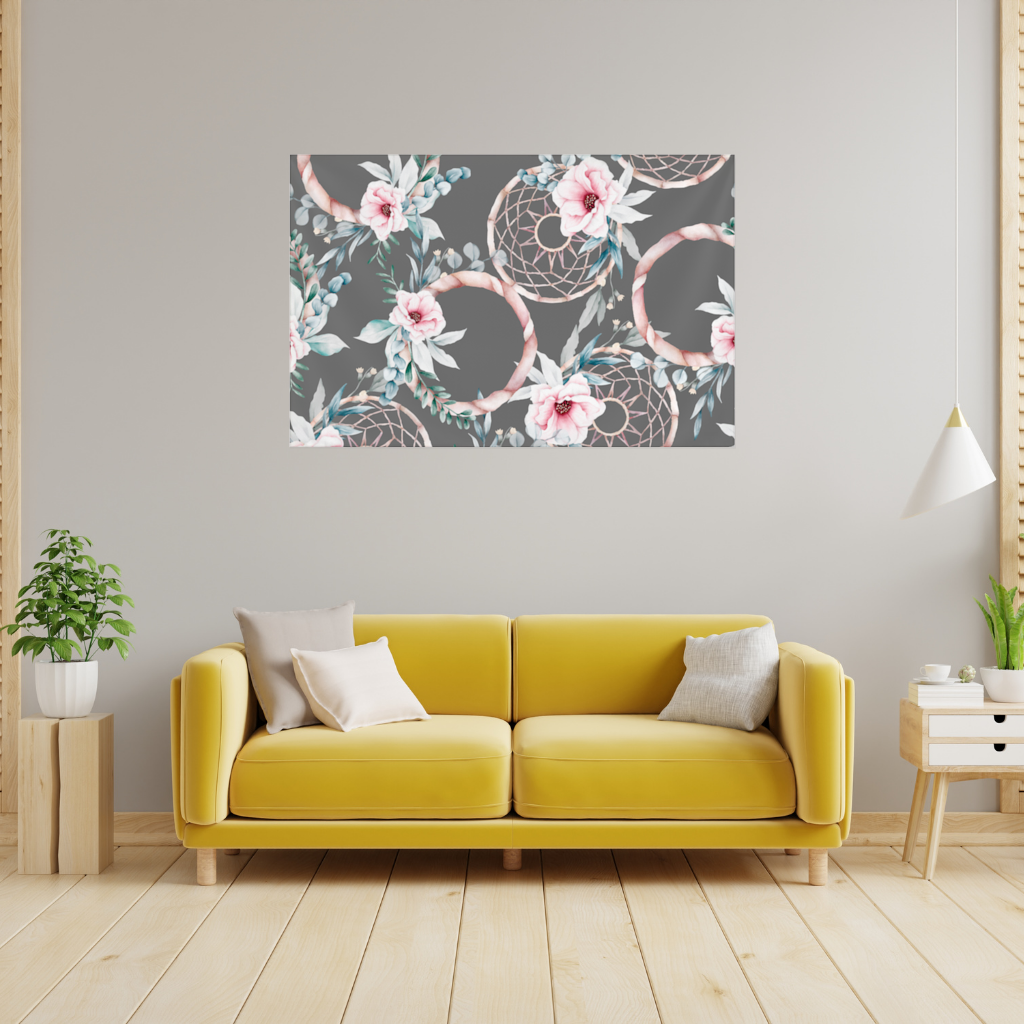 Boho Çiçek ve Dreamcatcher Deseni Duvar Örtüsü