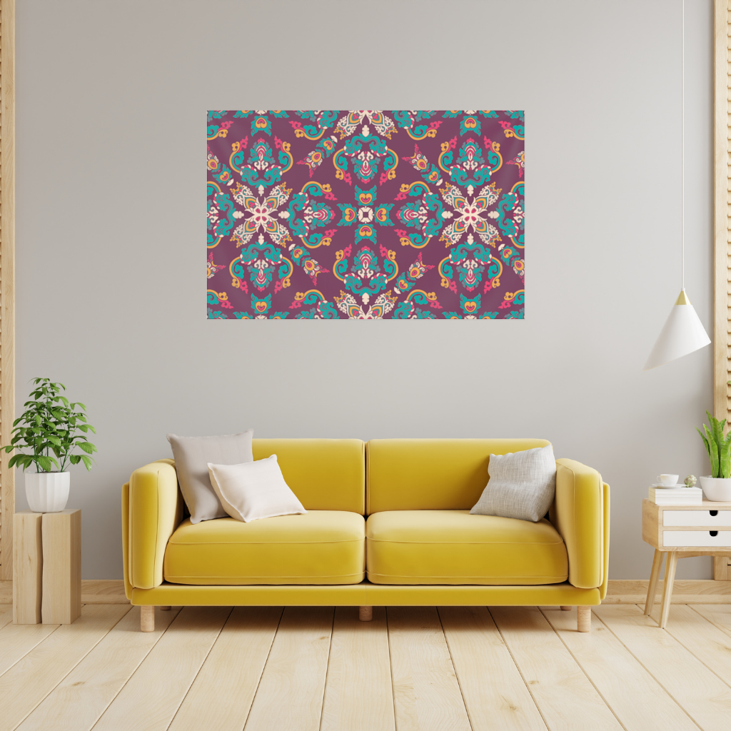 Otantik Osmanlı Motifli Renkli Mandala Deseni Duvar Örtüsü