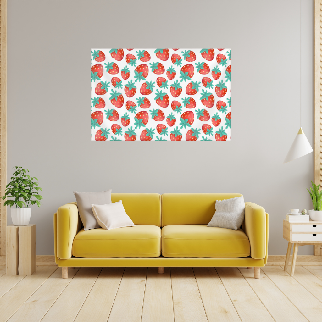 Vibrant Red Strawberry Summer Pattern Wall Tapestry