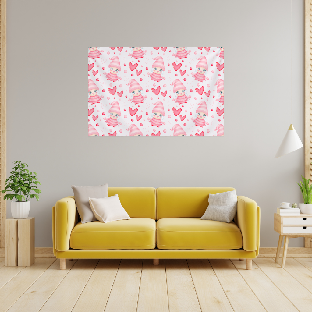 Cute Pink Baby Girl Valentines Day Heart Pattern Design Wall Tapestry