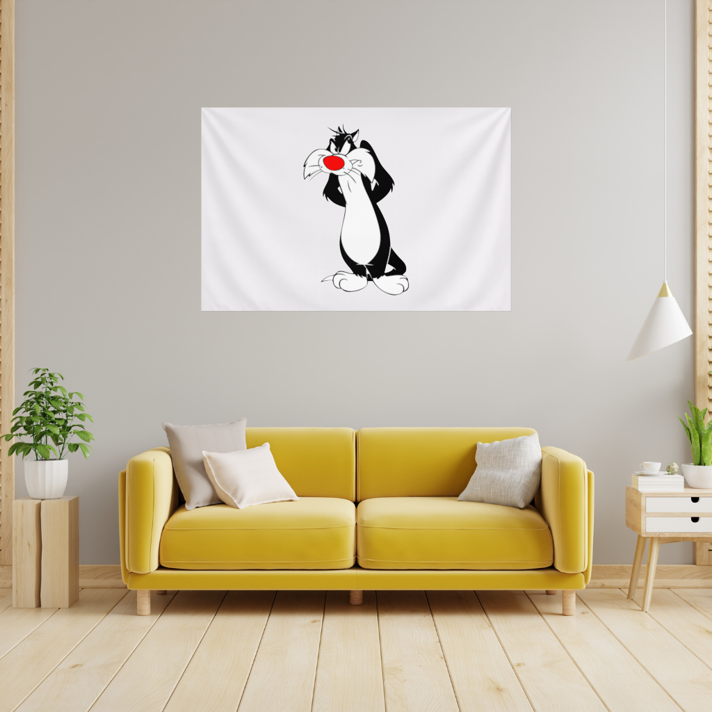 Funny Cartoon Cat Illustration Wall Tapestry