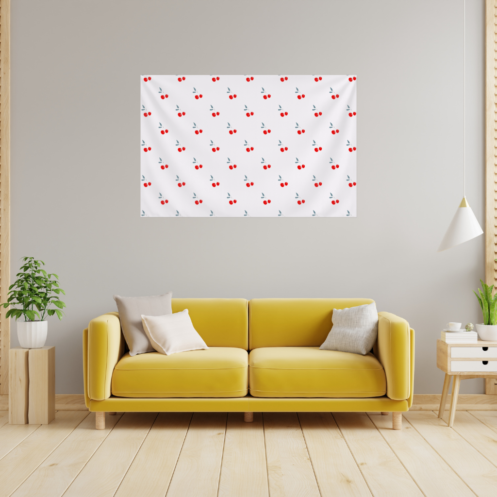 Minimal Kiraz Deseni Tekrarlı Arka Plan Duvar Örtüsü