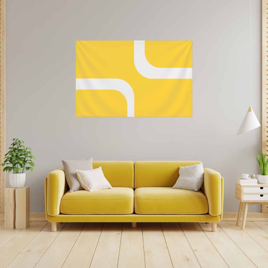Sarı Geometrik Labirent ve Modern Soyut Desen Duvar Örtüsü