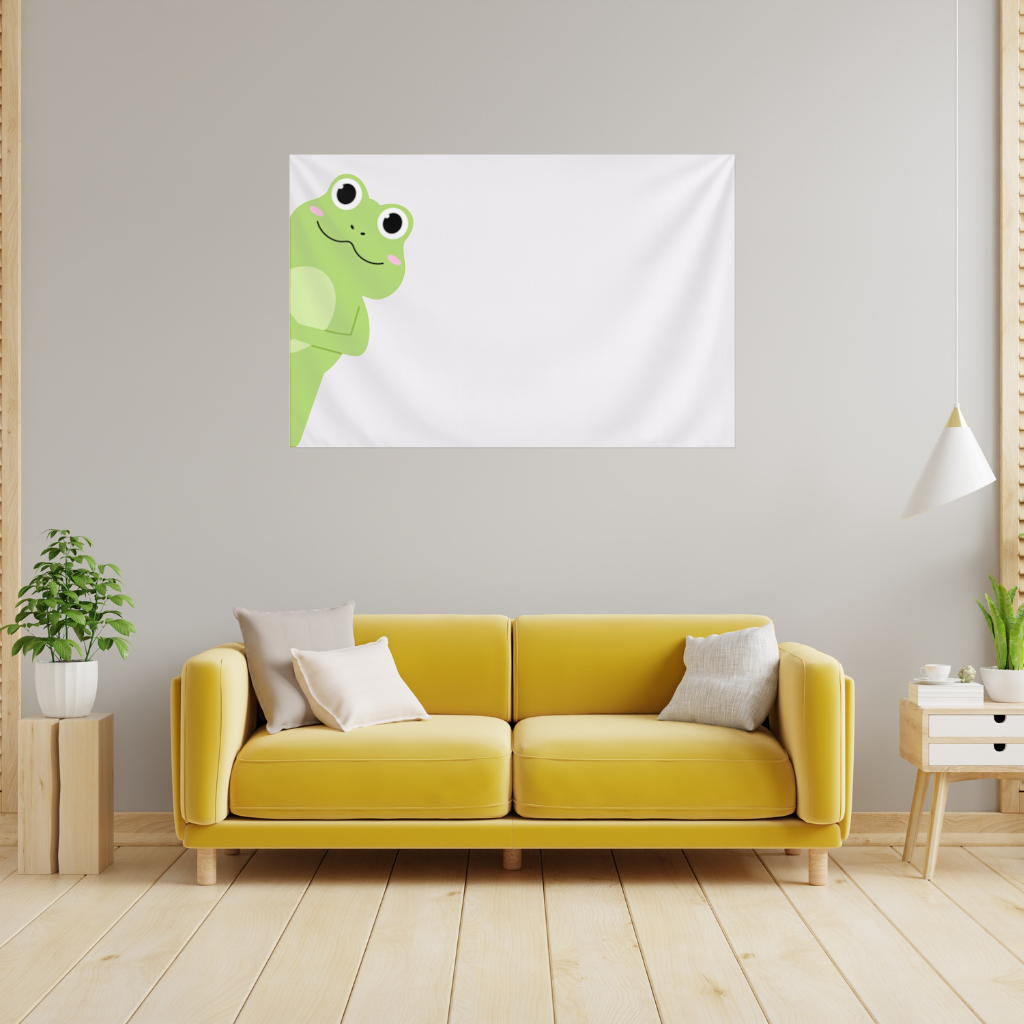 Cute Green Frog Peek-a-Boo Illustration Wall Tapestry